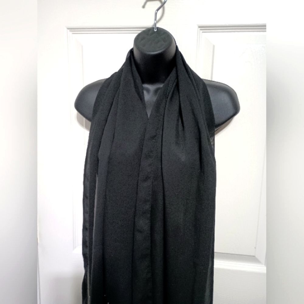 CD Rhinestone Sheer Black Fringe Scarf Unique Stylish Fancy - Picture 9 of 13
